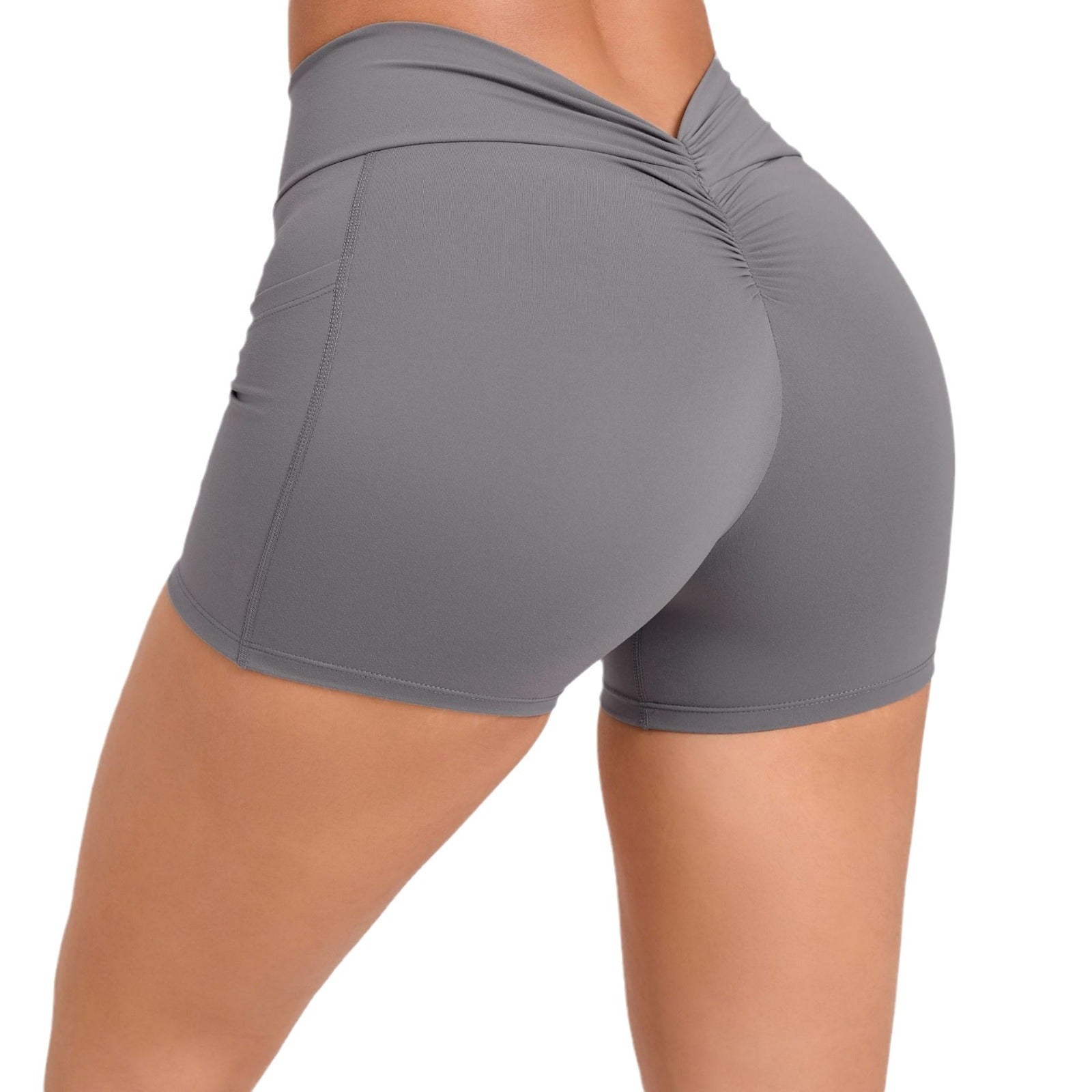 High Waist Tight Yoga Shorts With Pockets On Both Sides