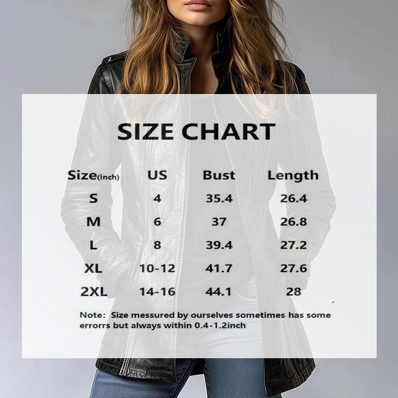 Vintage Style Women's Long Sleeve PU Jacket, Mid-Length Open Cardigan With Pockets, Casual Leather Coat