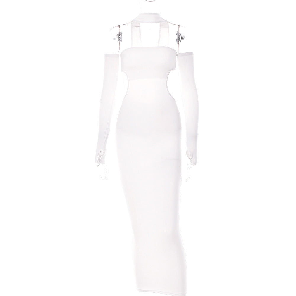 Women's Fashion Backless Solid Color Hanging Neck Dress