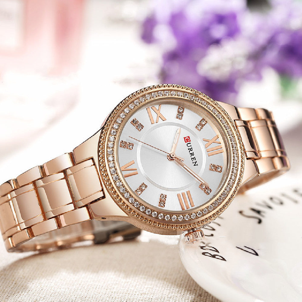 Women's Quartz Fashion Waterproof Diamond Steel Watch