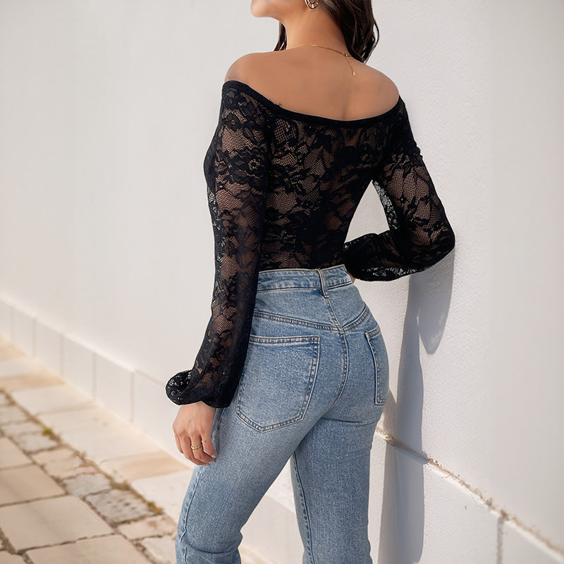 Lace V-neck Off-shoulder Long Sleeve Elegant Sexy Jumpsuit