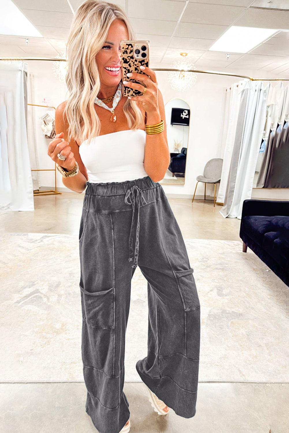 Wild Ginger Mineral Wash Knot High Waist Raw Hem Pants