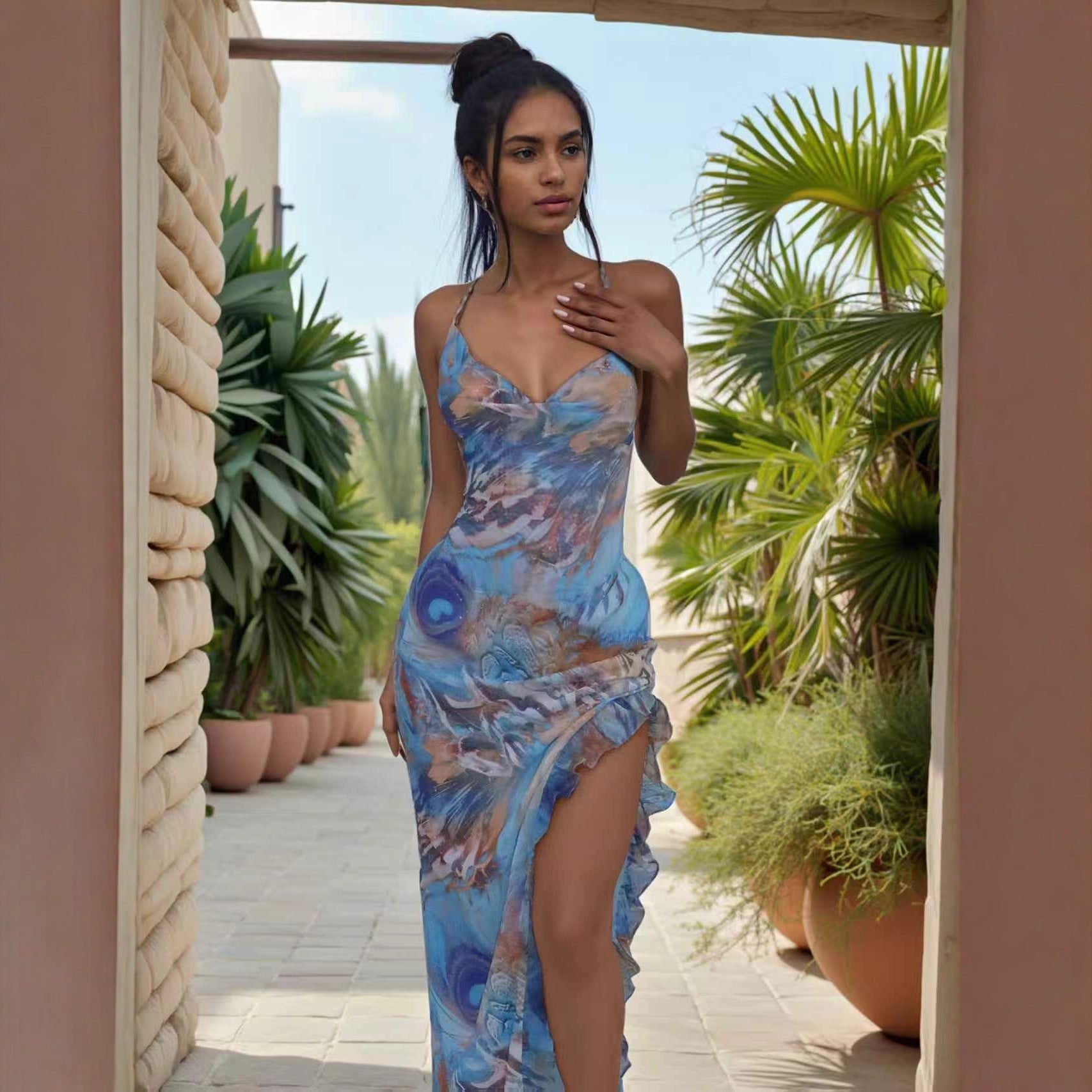 Womens Sexy Sassy Halterneck Sleeveless Printed Dress