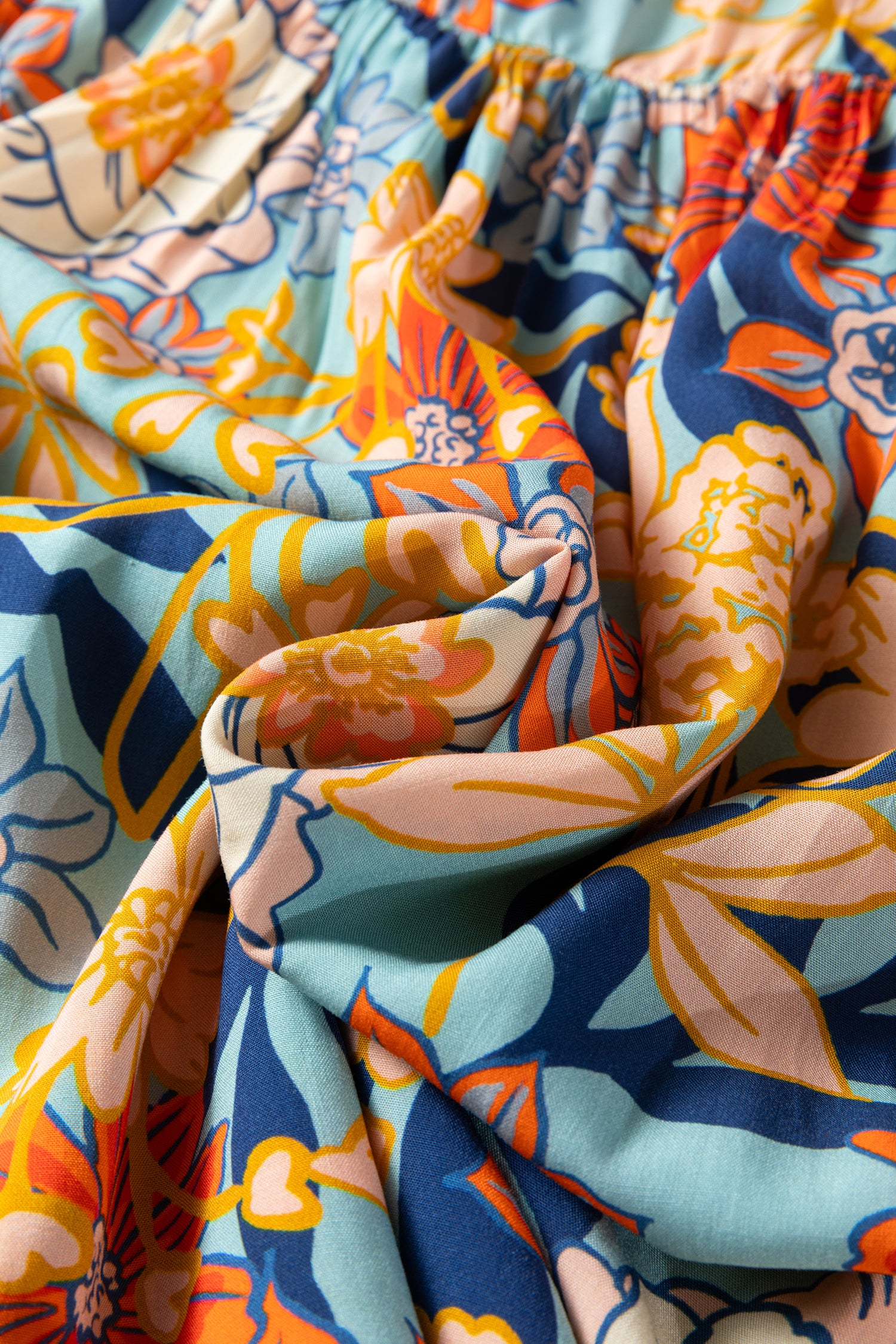 Blue Plus Size Floral Ruffled Long Sleeve Flowy Mini Dress