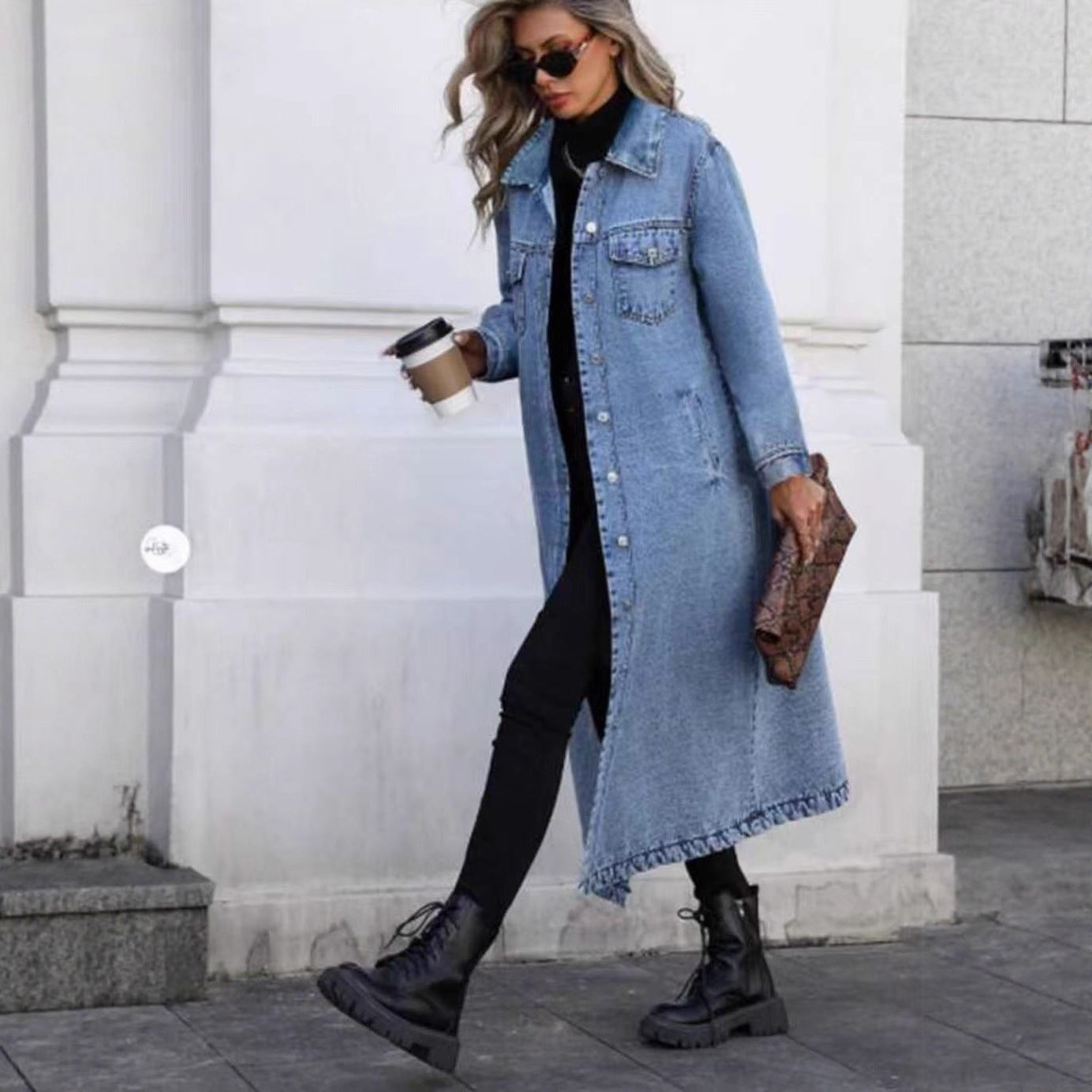 Ripped Mid-length Denim Jacket Amazon Wash Long Sleeve