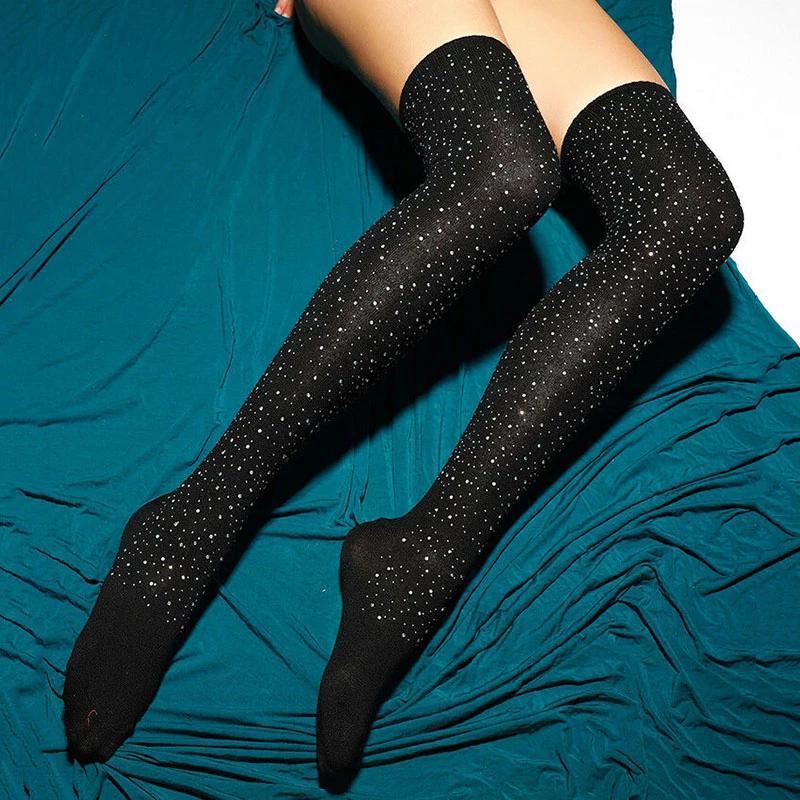 Black And White Knee Length Shiny Stockings