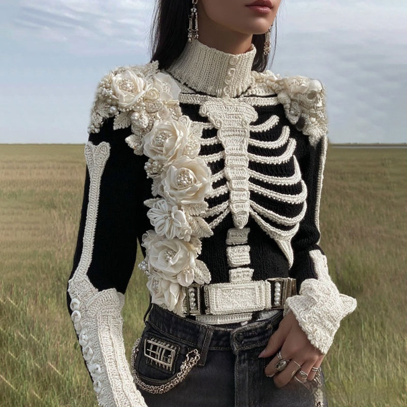 3D Digital Short Sleeve Printed Women's Fashion Casual High-neck Sweater