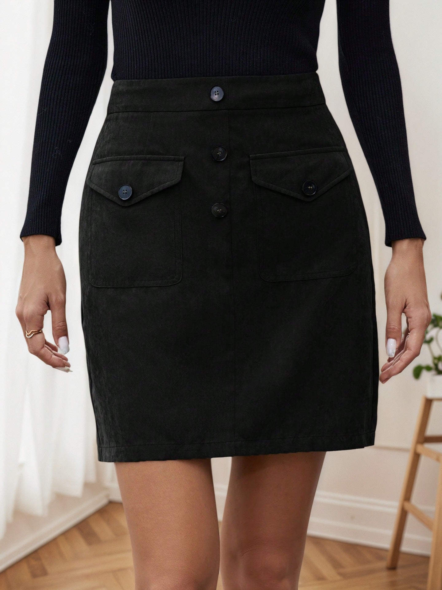 Womens Fashion Corduroy High-Waisted Skirt With Pockets