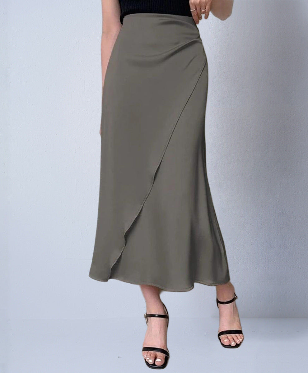Autumn New Faux Silk Midi Skirt Satin