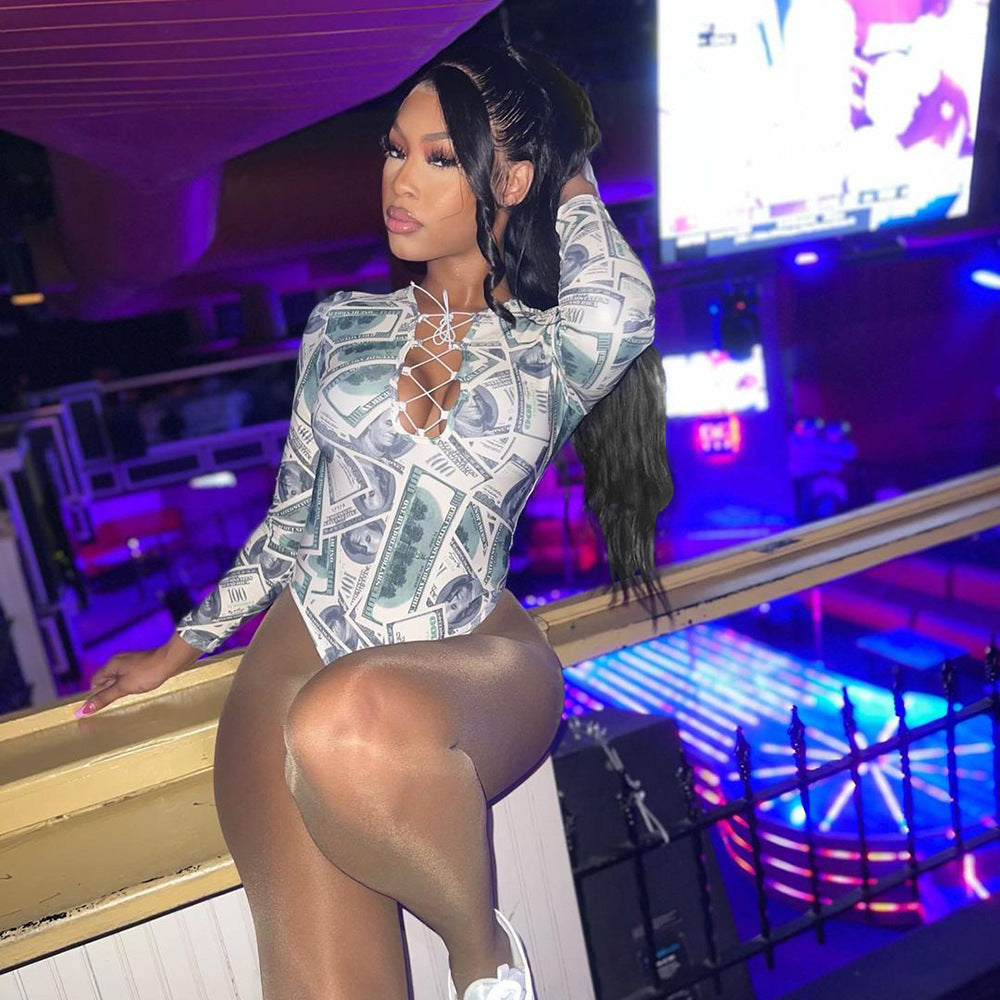 Women's Long Sleeve Printed Base Bodysuit