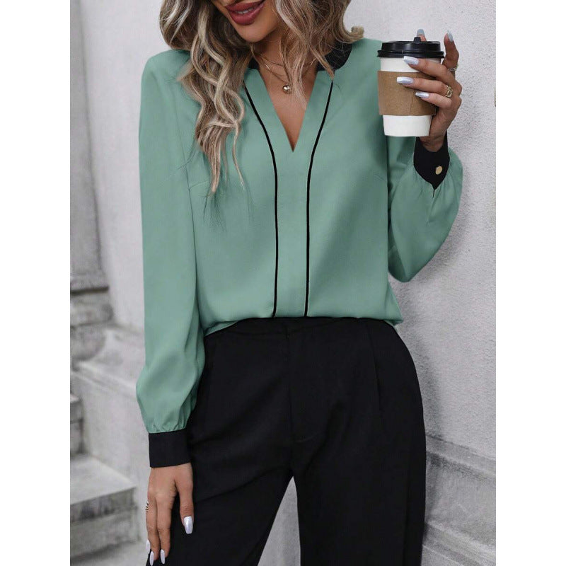 Color Matching Slit Collar Long Sleeve Elegant Workplace Suit