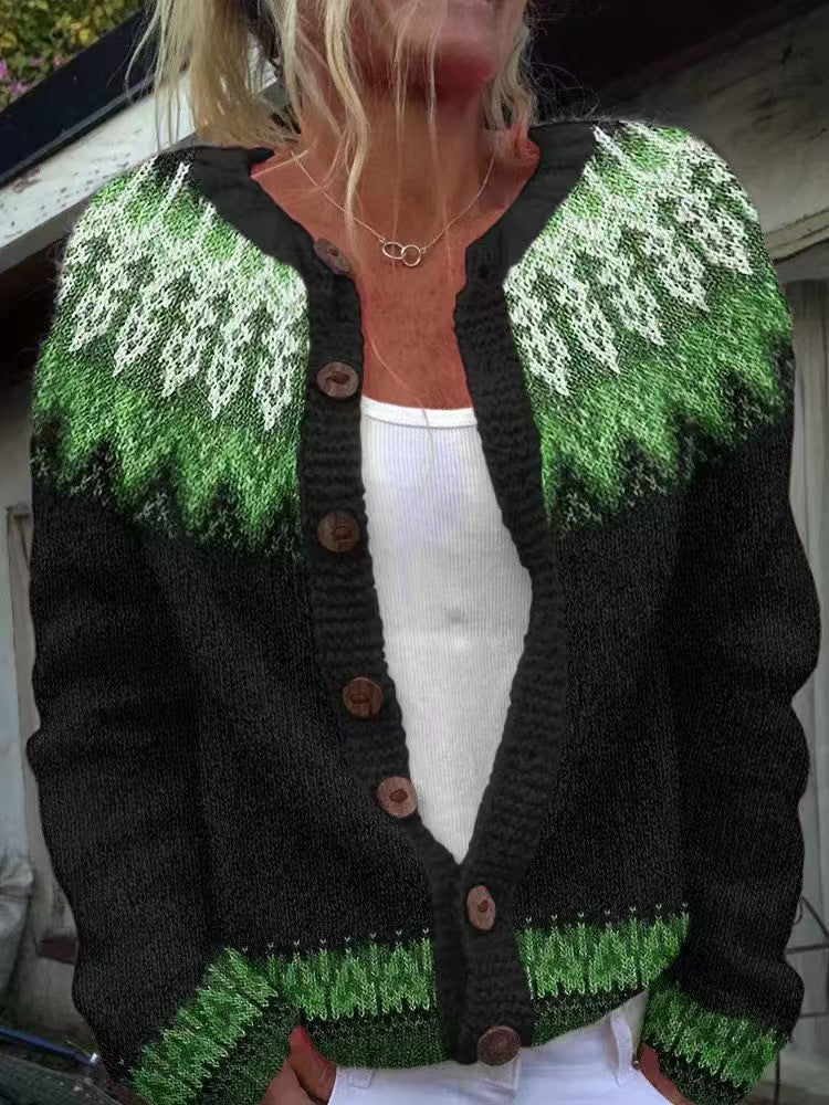 Cardigan Color-blocked Loose-fitting Fashionable Knitwear