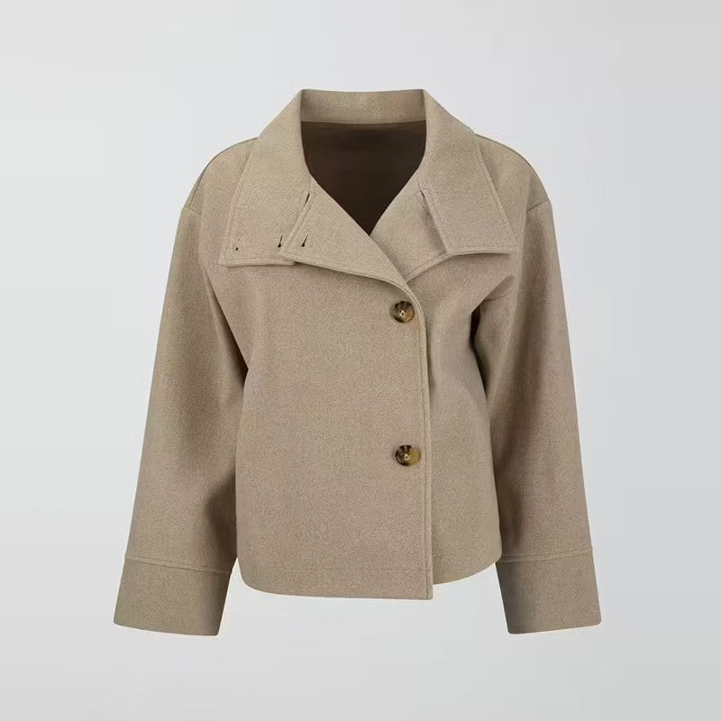 Women's Jacket Stand Collar Single Breasted Loose Woolen Coat