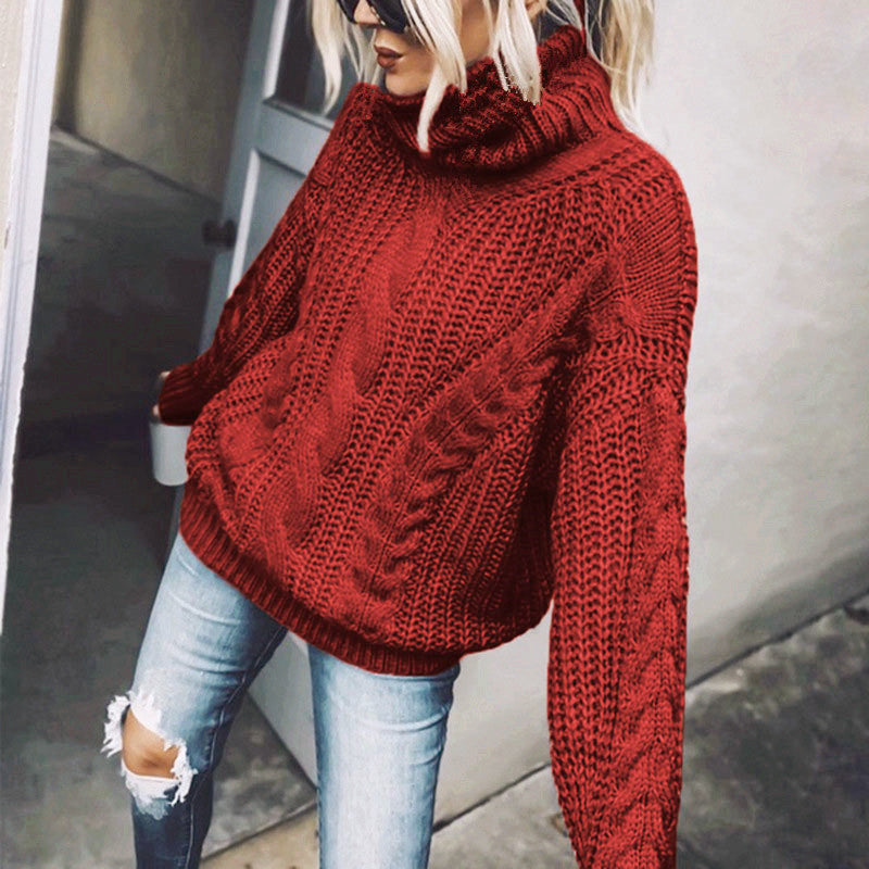 Women's Cable Knit Turtleneck Sweater, Classic Long Sleeve Winter Knitwear For Casual And Formal Wear