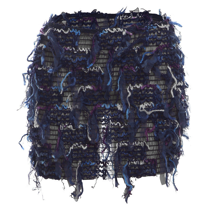 Street Trend Creative Stripes Tassel High Waist Slim Fit Skirt Women