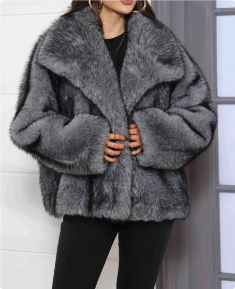 Large Lapel Fluffy Plush Artificial Fur Short