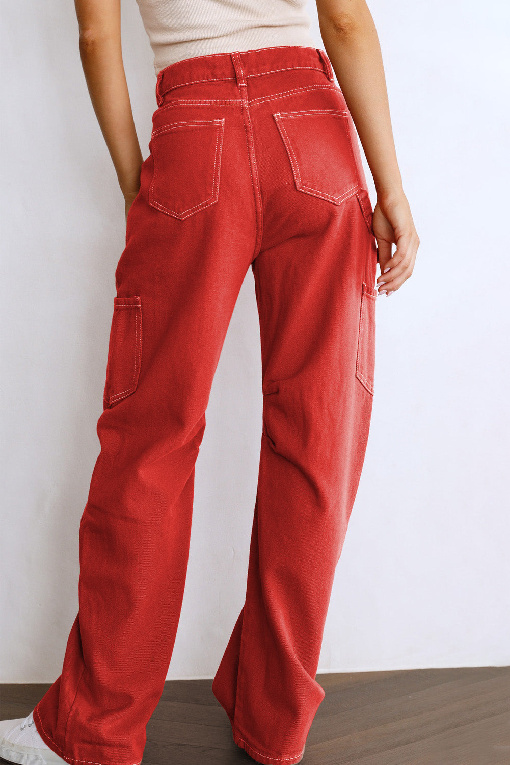 Green High Waist Straight Leg Cargo Pants with Pockets