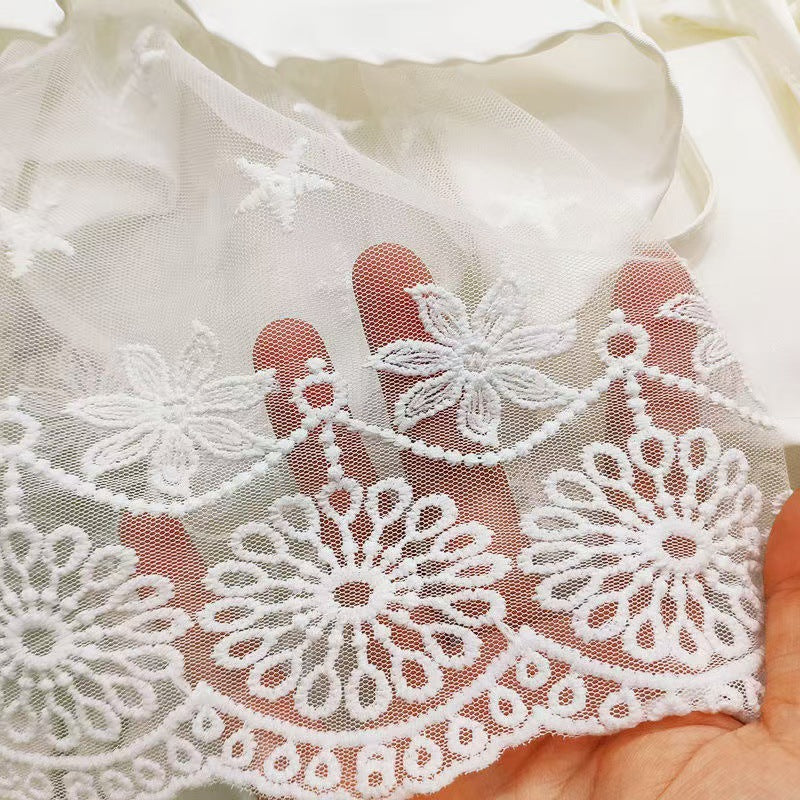 High-waisted Bow Heavy Work Spliced Lace A-line Midi Skirt