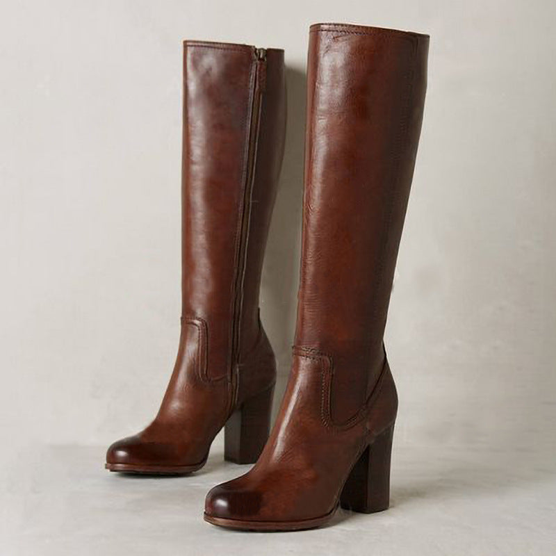 Womens Stylish Plus-size Boots With A Side Zipper And Chunky High Heel