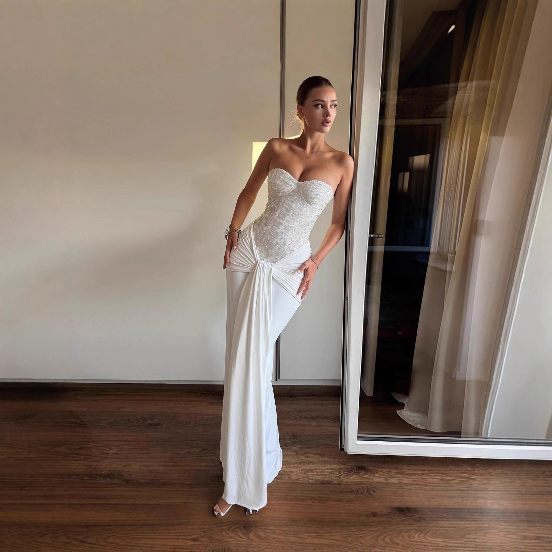 Womens Sexy Bandage Dress Adorned With Sparkling Rhinestones And Delicate Spaghetti Straps