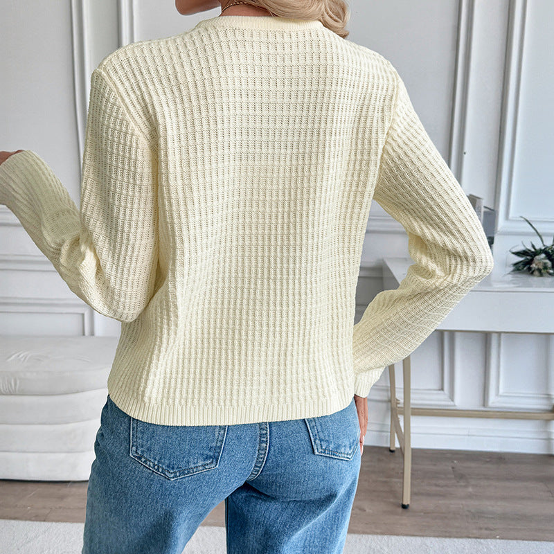 Casual Korean Style Metal Button Cardigan Solid Color Sweater Coat For Women