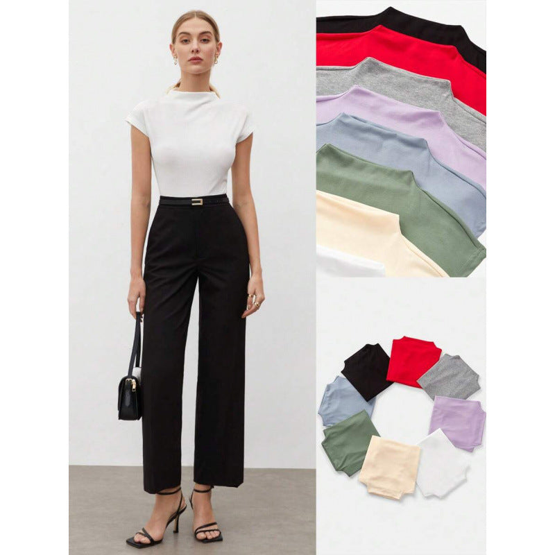 Women's Slim Fit Fashionable All-match Pure Color Tight Half Sleeve