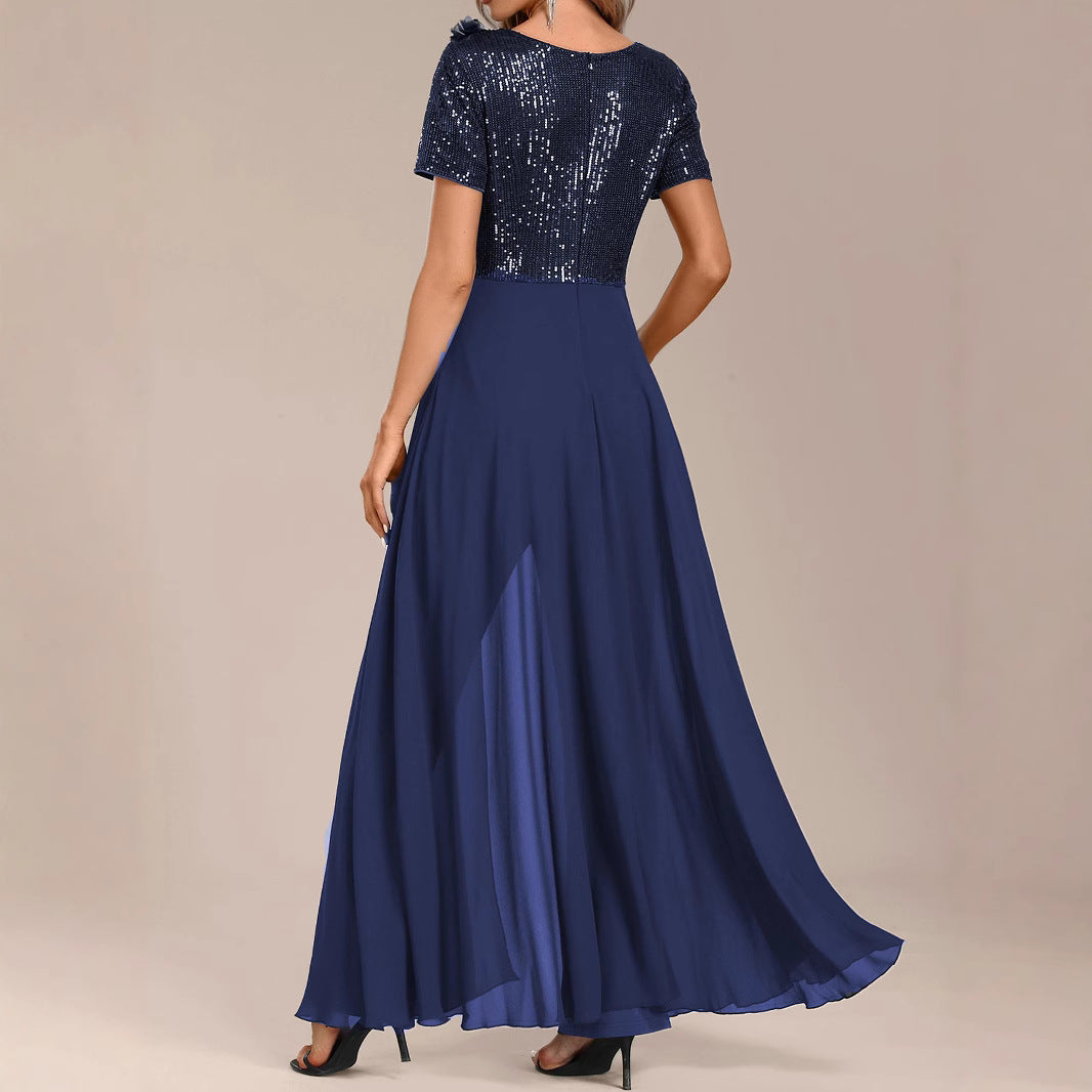 Solid Color Temperament Chiffon Sequin Splicing Women's Jumpsuit