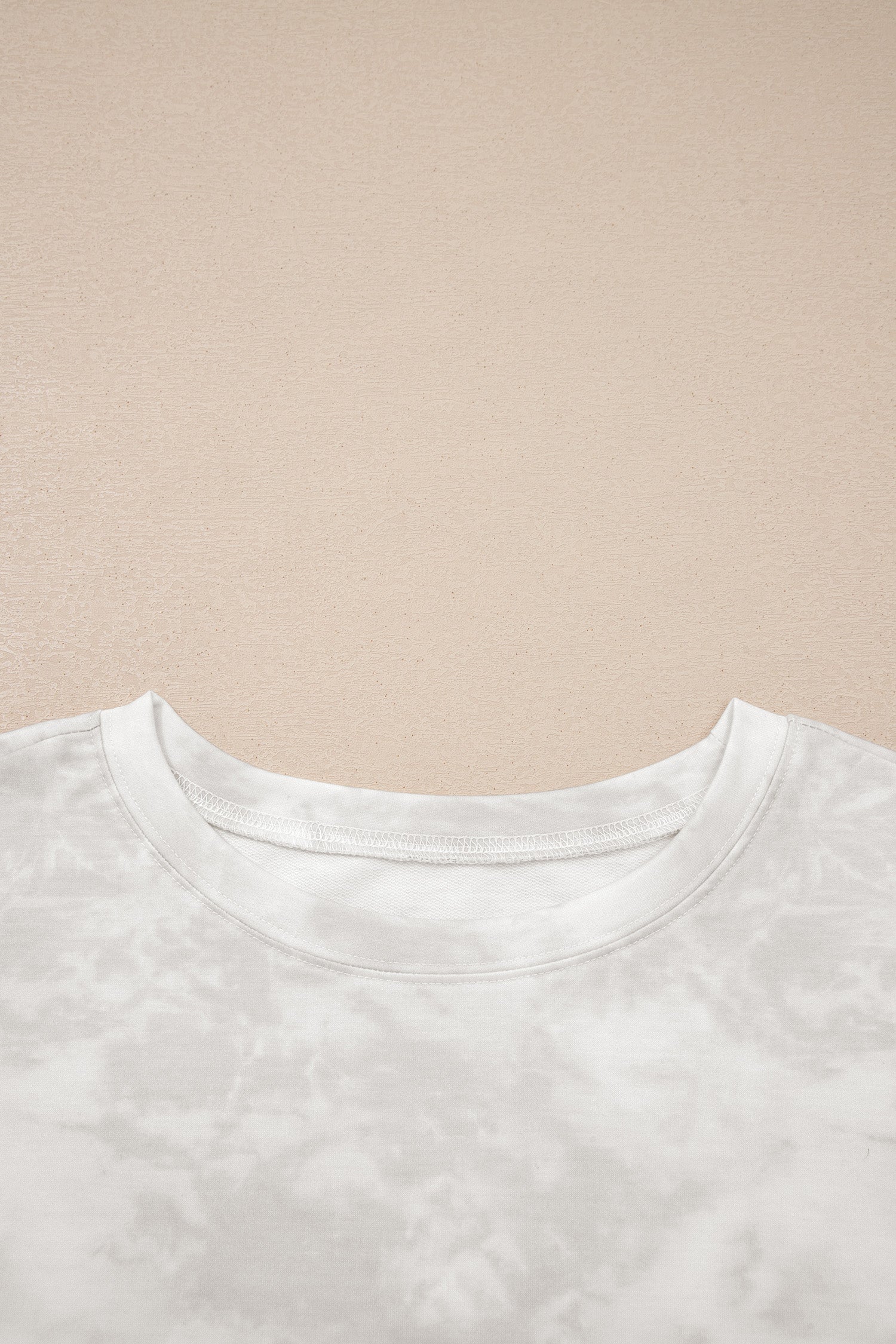 Beige Vintage Tie Dye Bracelet Sleeve Drawstring Elastic Waist 2pcs Short Set