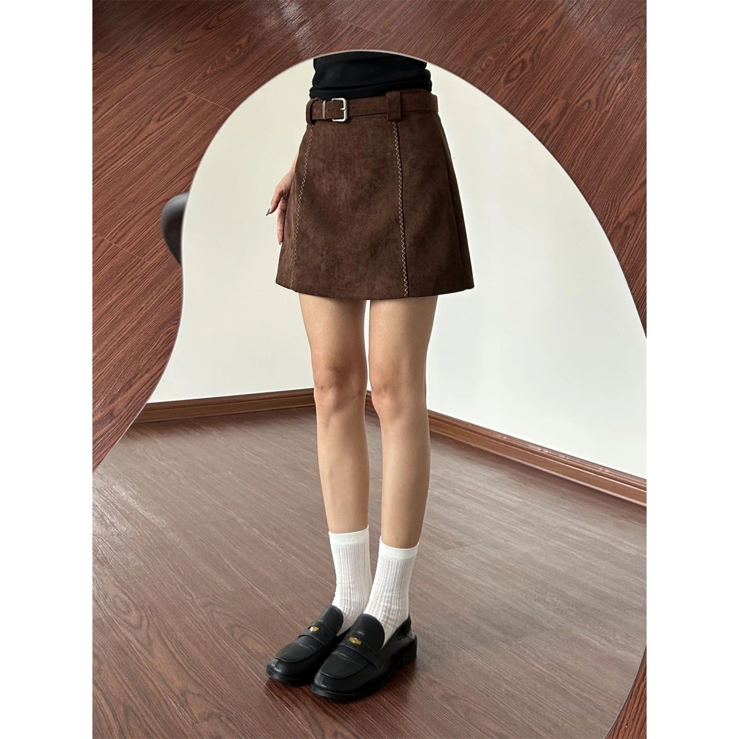 Plus-size Suede-look Pantskirt Brown Skirt For Women Fallwinter