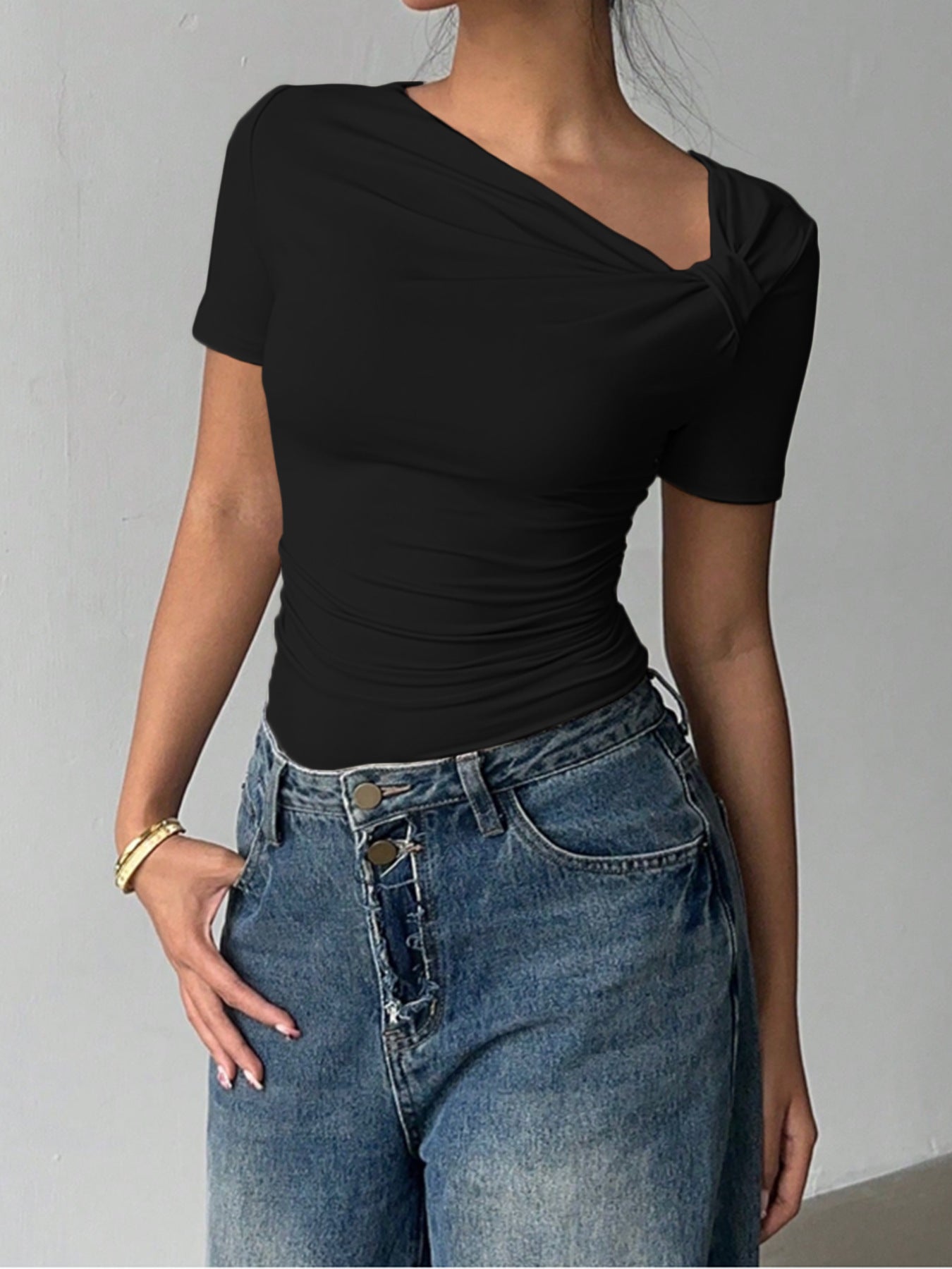 Womens Elegant High-end Off-shoulder Short-sleeve Top