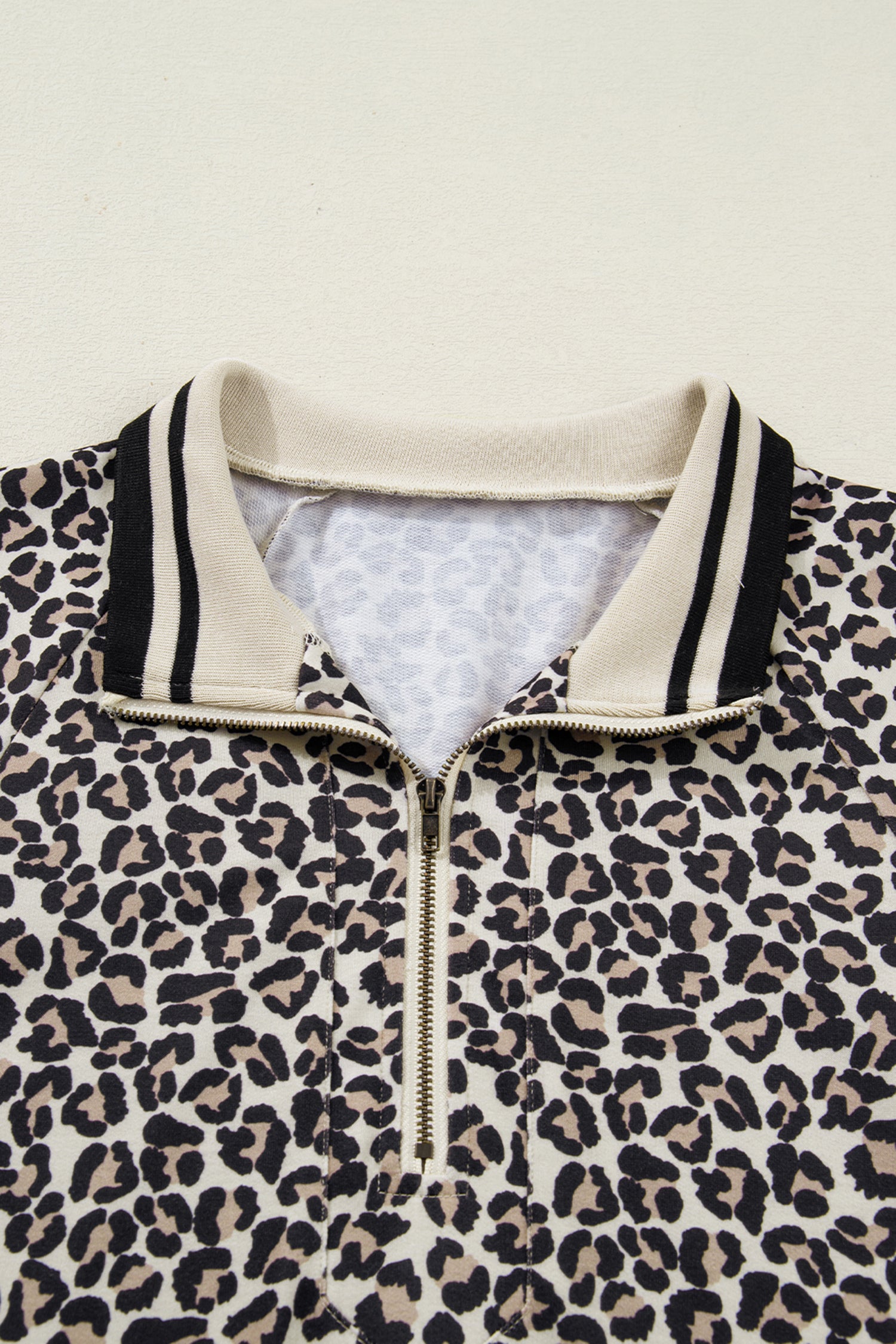 Khaki Leopard Print Zip Neck Striped Webbing Patchwork T Shirt Mini Dress