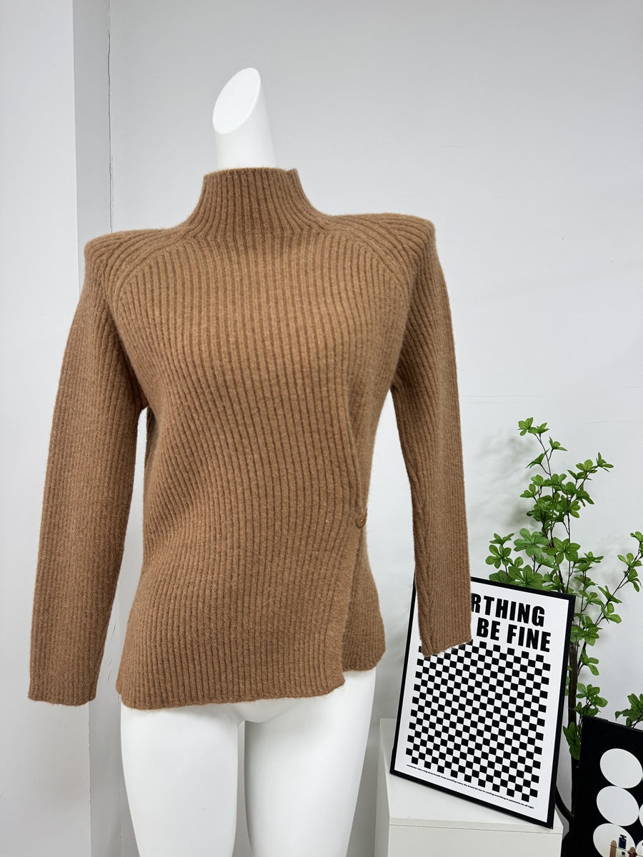 New Raglan Sleeve Half Turtleneck Knitted Sweater