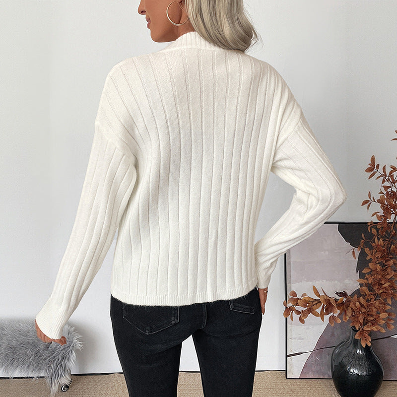 Metal Heart Button Solid Color Sweater Coat Cardigan