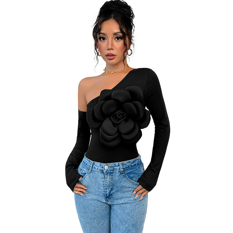 Large Three-dimensional Decoration One-shoulder Off-shoulder Jumpsuit