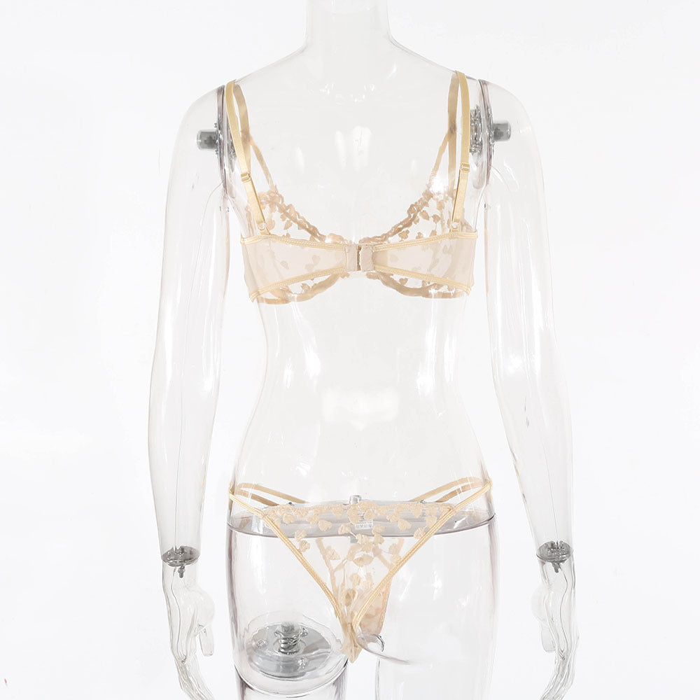 European And American Women's Crochet Lace Perspective Bow Lingerie