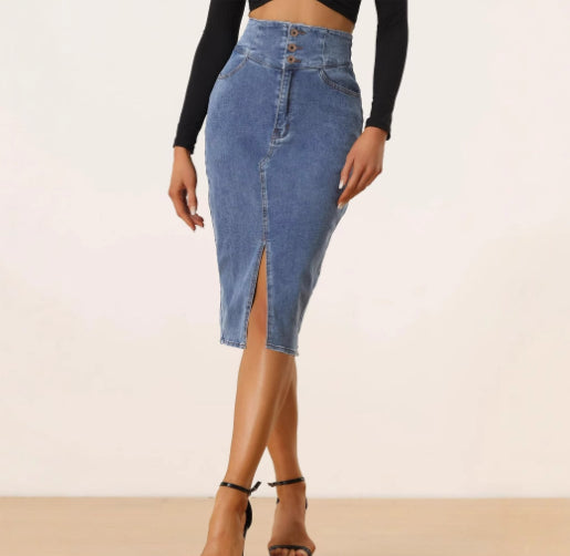Womens High-Waisted Irregular New Denim Skirt