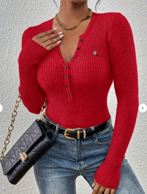 Women's Front-button Ribbed Knit Sweater