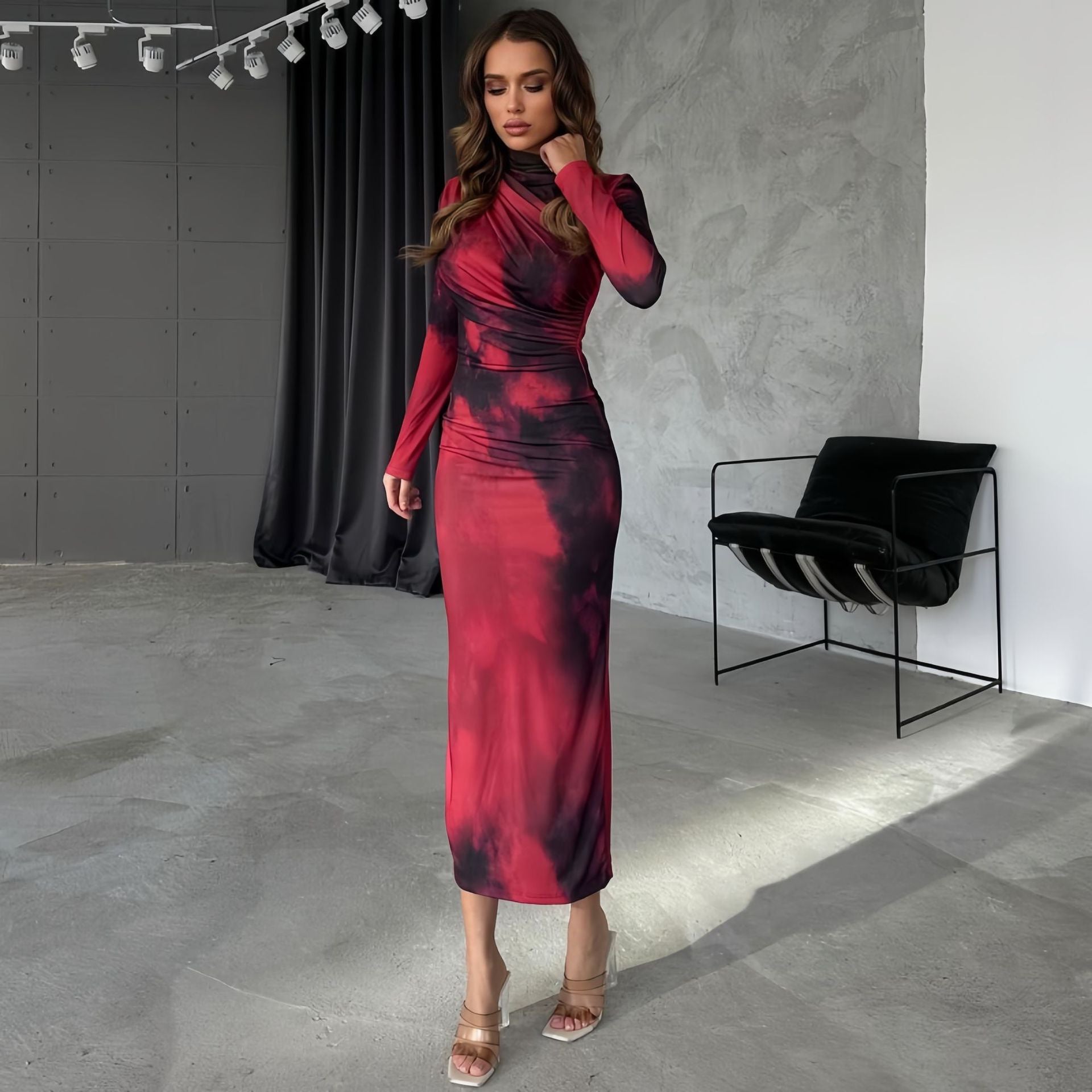 New Womens Sexy Tie-dye Printed Crew-neck Pullover Bodycon Dress