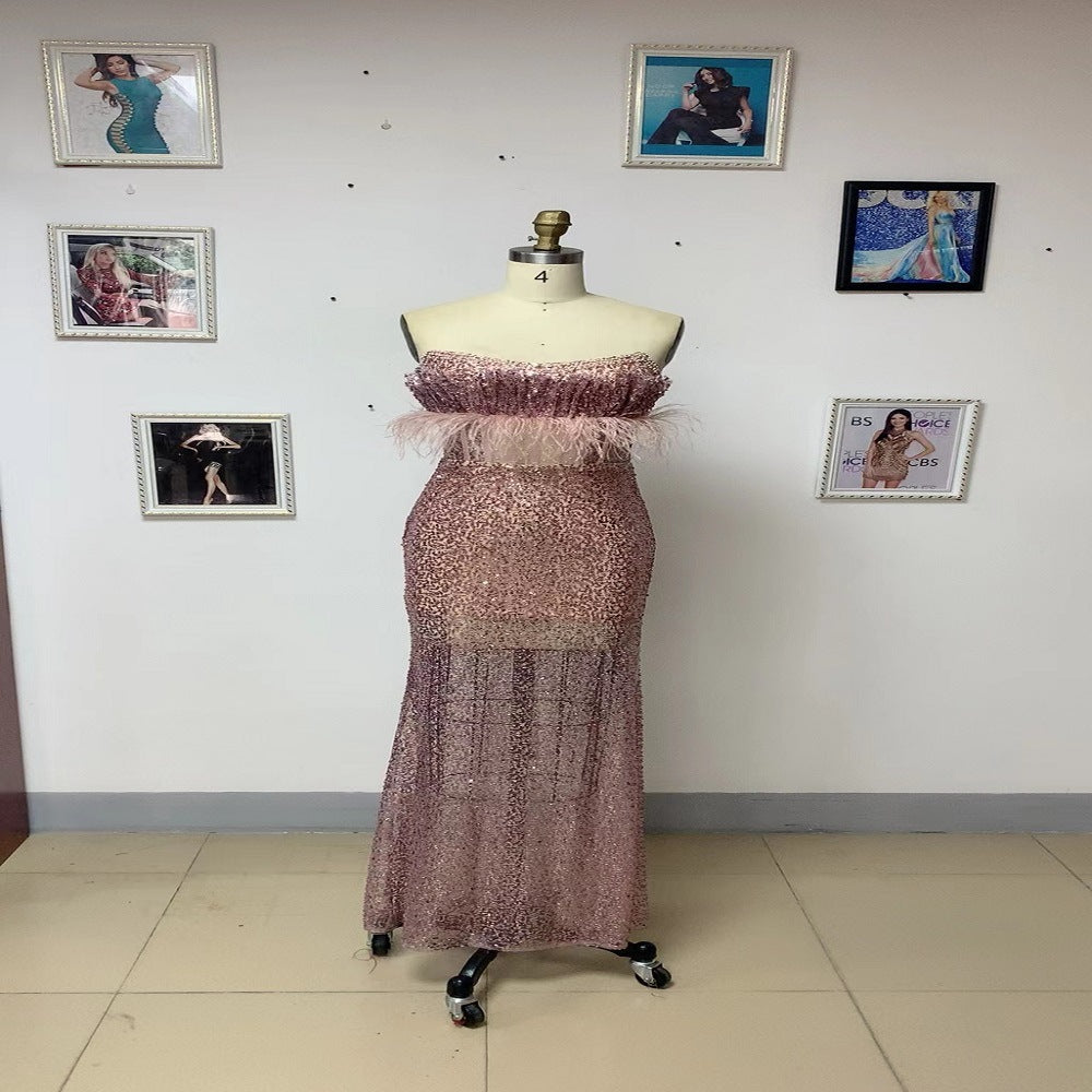 Women's Sequin Tube Top Temperament Dress