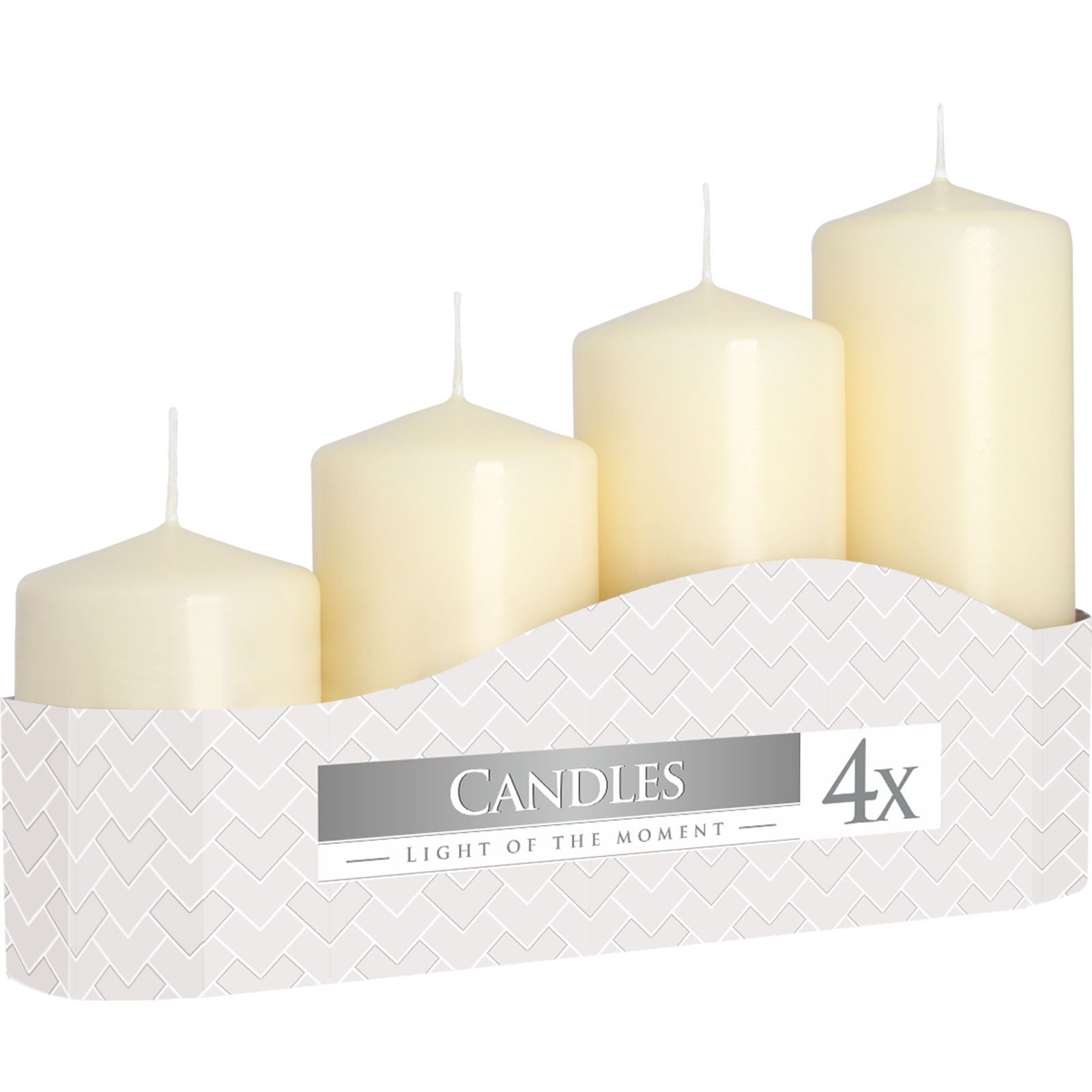 Set of 4 Pillar Candles 50mm (11/16/22/33H) - Ivory