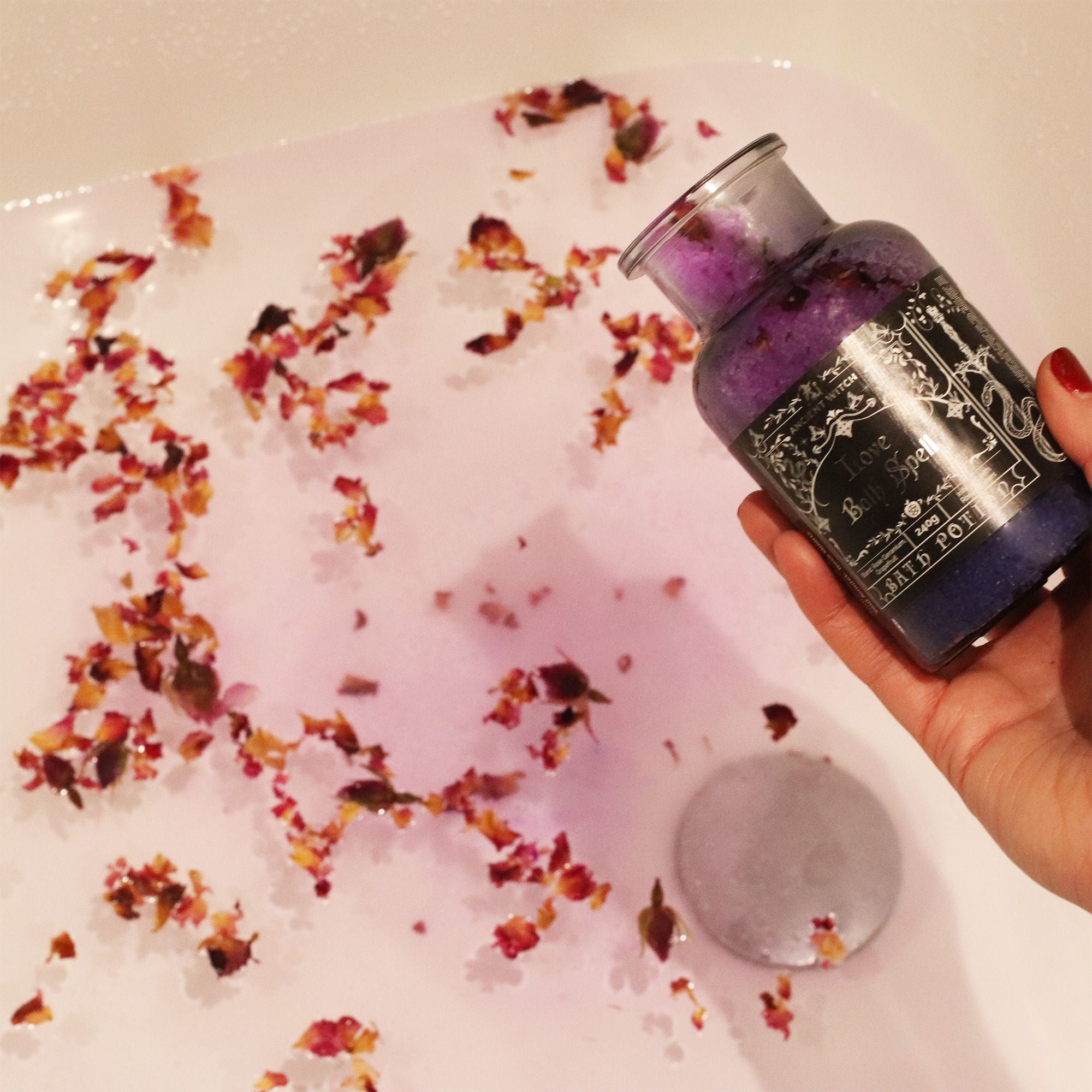Ancient Witch Bath Spell Potion & Rose Quartz Crystal Amulet - Love