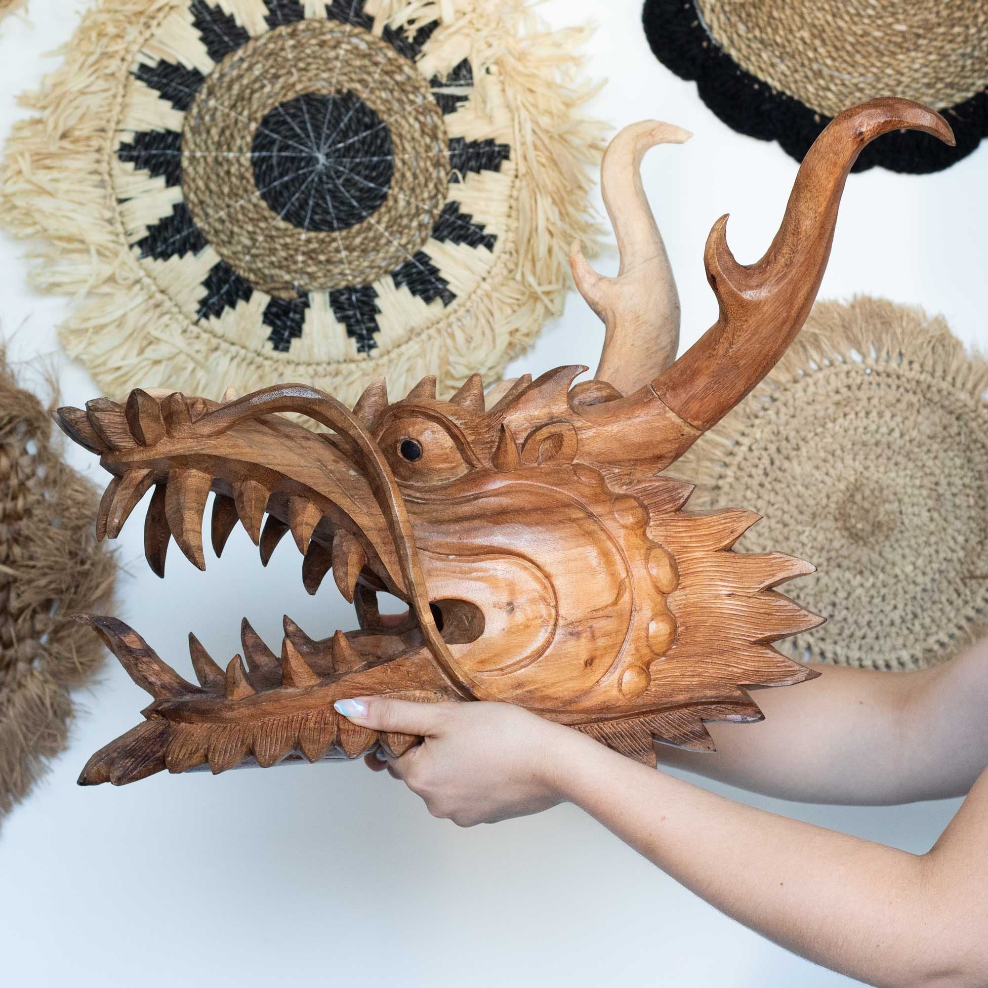 Live Size Dragon Head Carving - 30cm