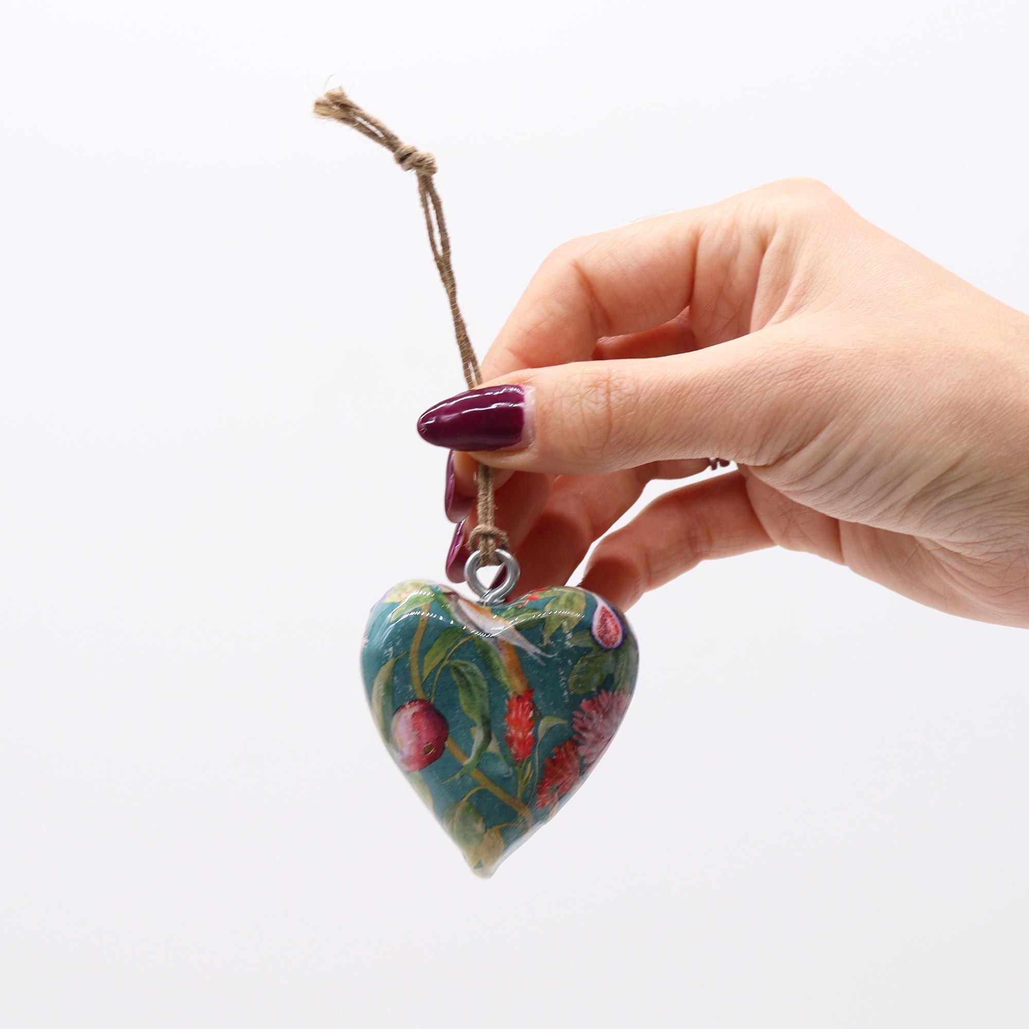 Lrg Decor Wood Heart - Bird & Floral