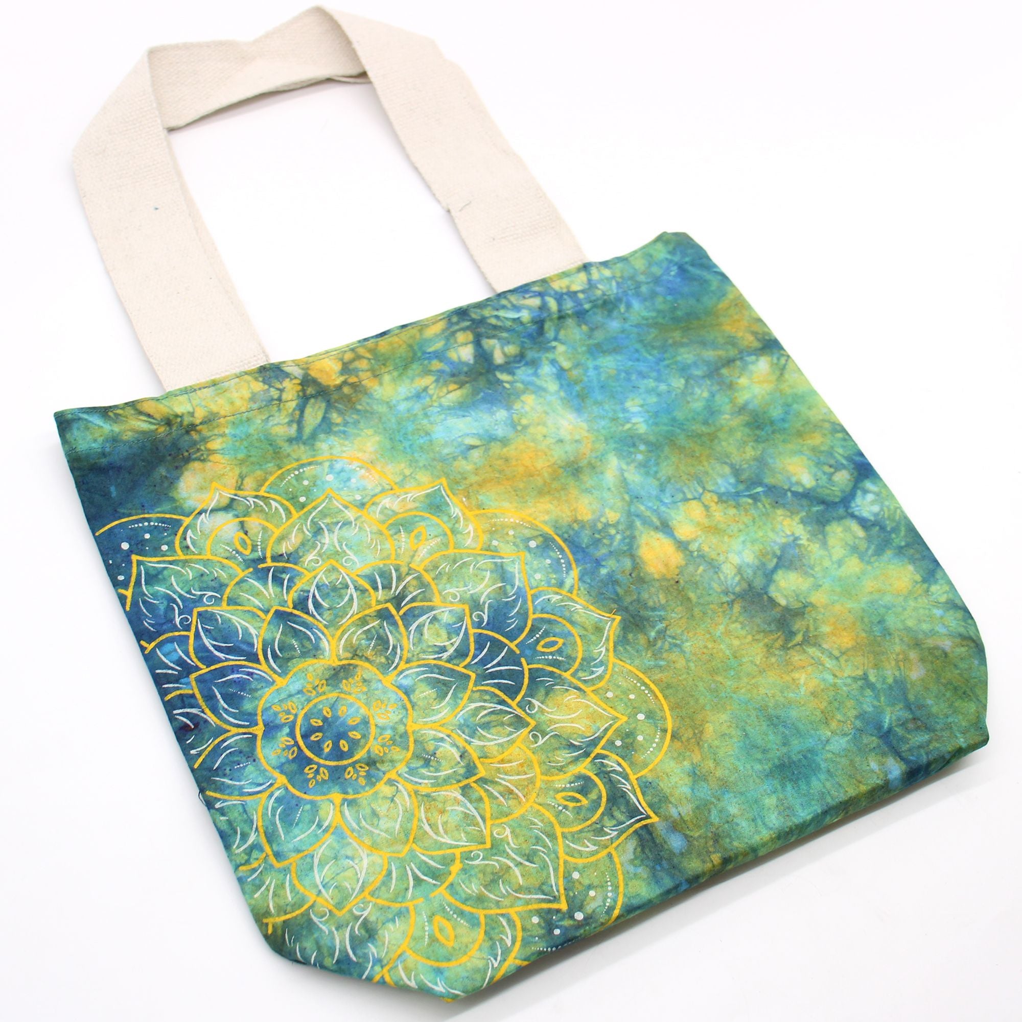 Tye-Dye Cotton Bag (6oz) - 38x42x12cm - Mandela - Green/Blue - Natural Handle