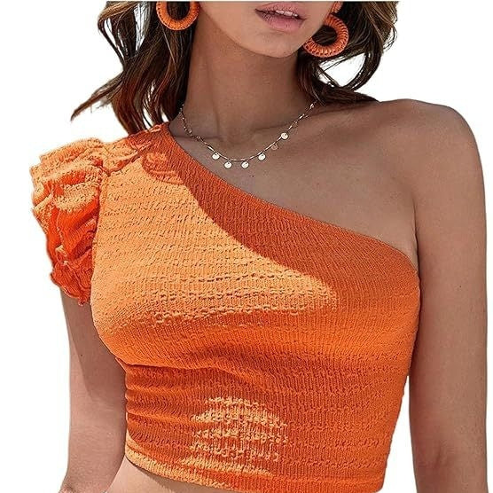 Top With One-Shoulder Asymmetrical Neckline And Ruffled Hem