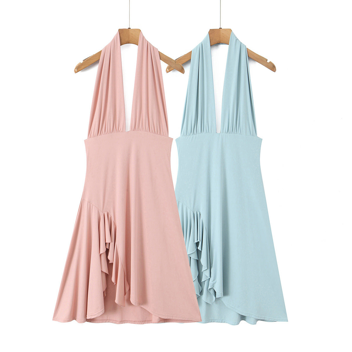 Irregular Hemline Backless Halter Neck Dress