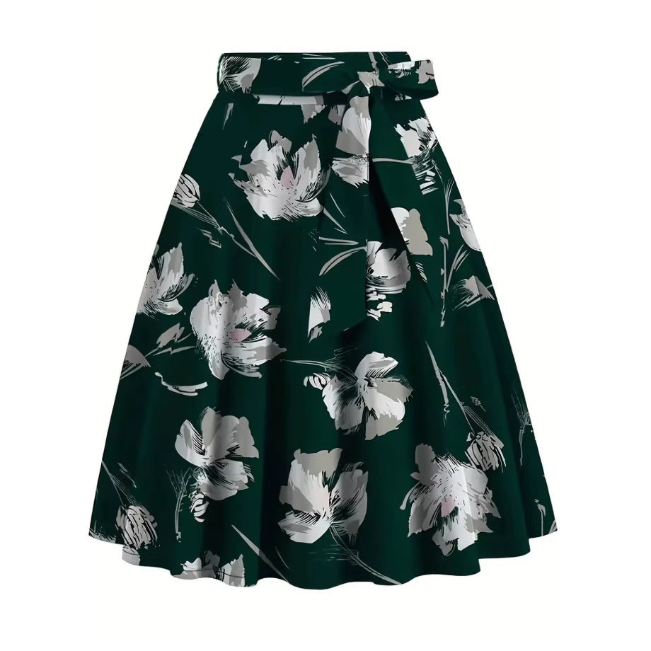 Black Floral Print Midi Skirt With Flower Pattern