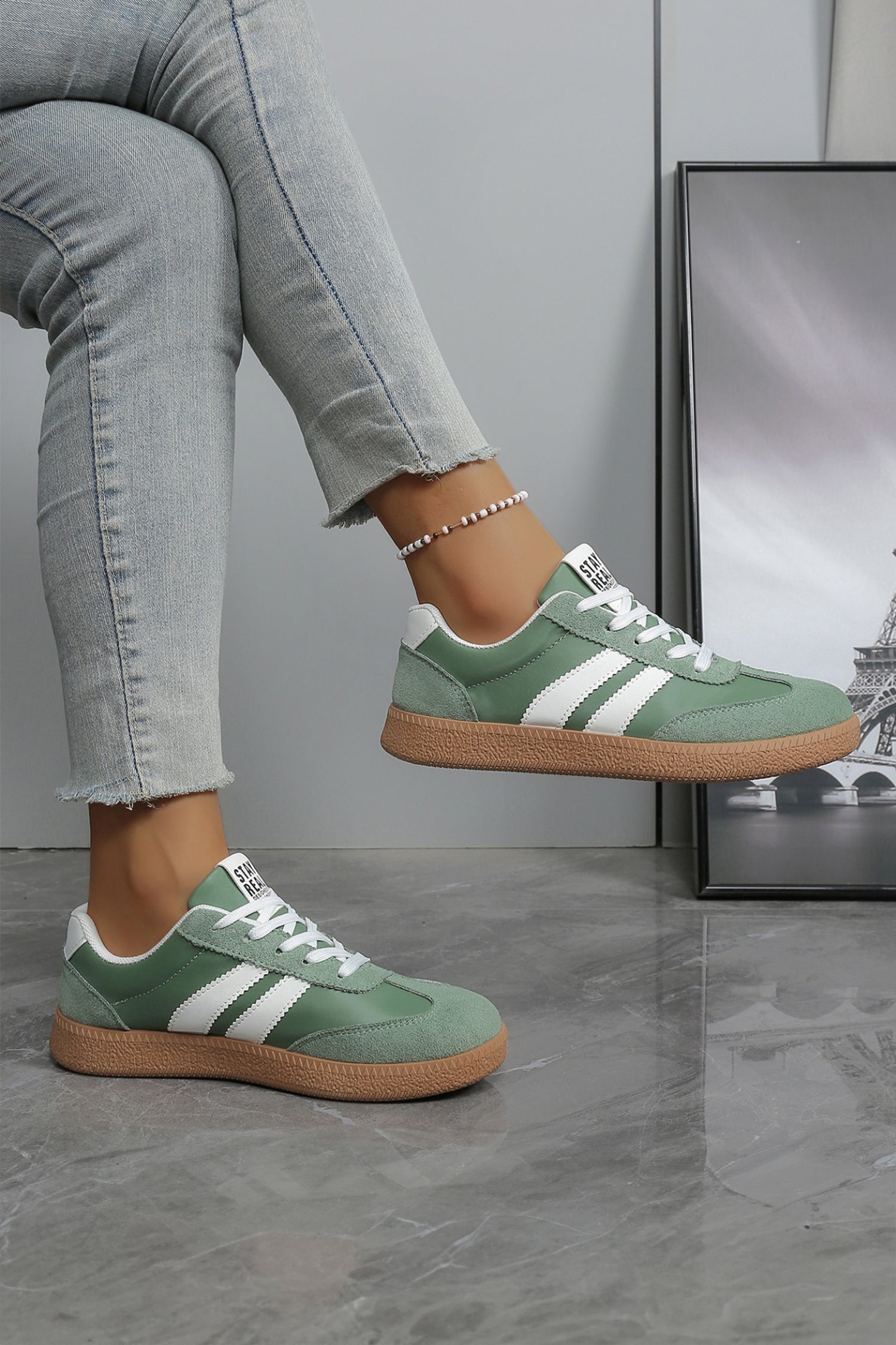White Varsity Color Block Patchwork PU Leather Lace Up Shoes