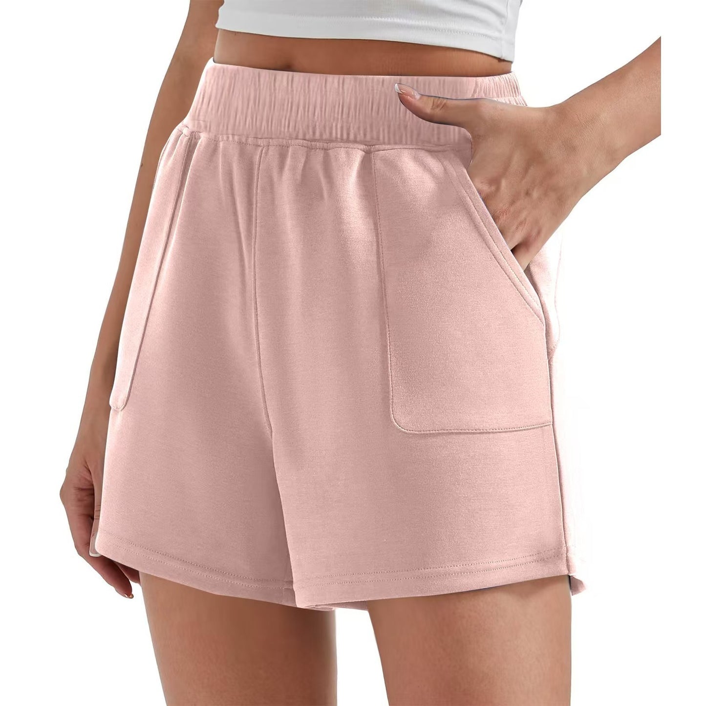 Cream Loose Waist Solid Color Sports Shorts