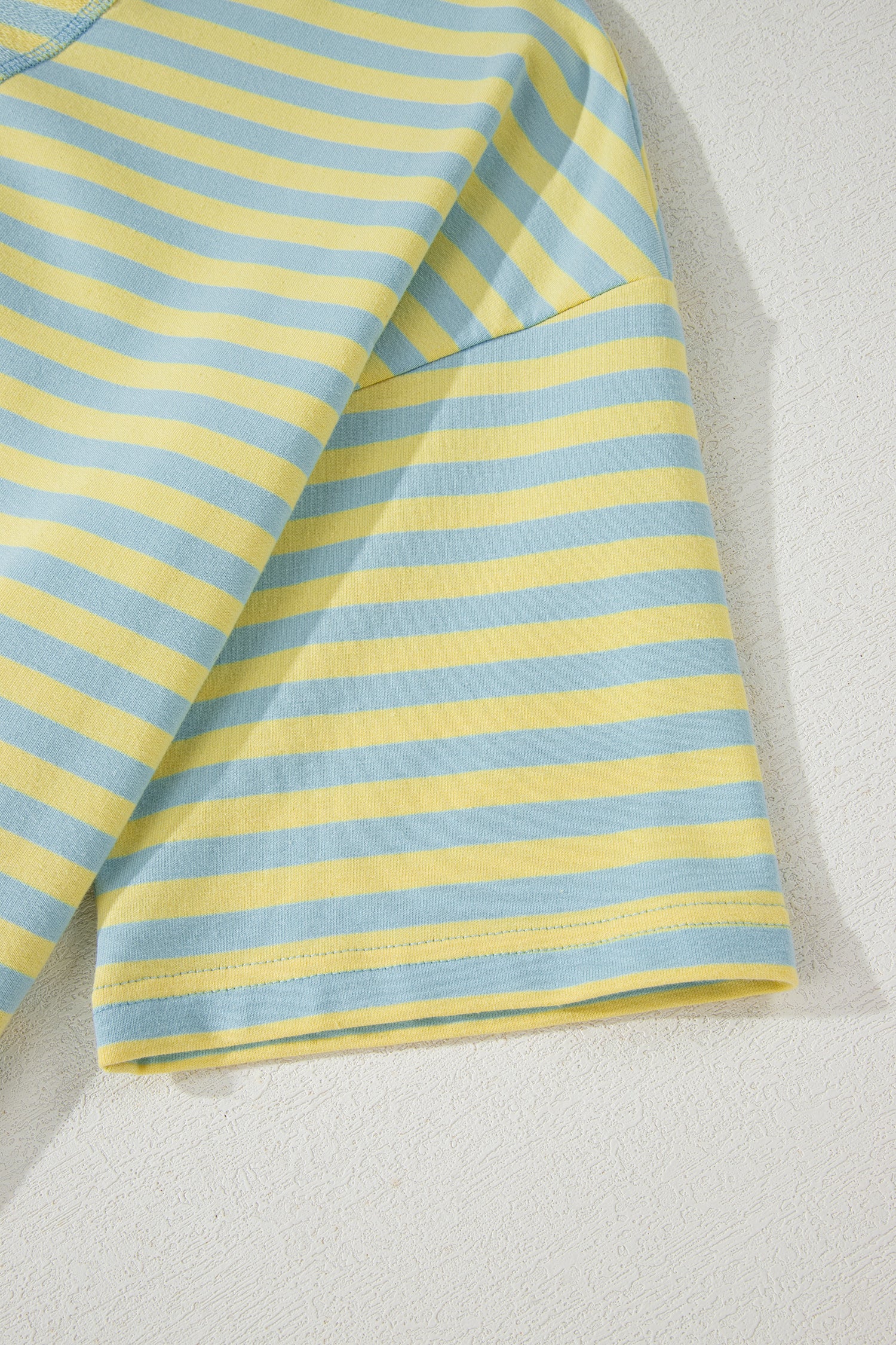 Yellow Stripe Drop Shoulder Boxy Casual Terry Short Set